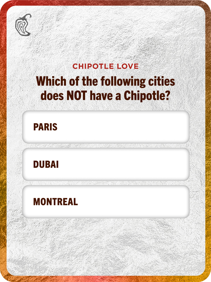 Chipotle IQ Quiz Card